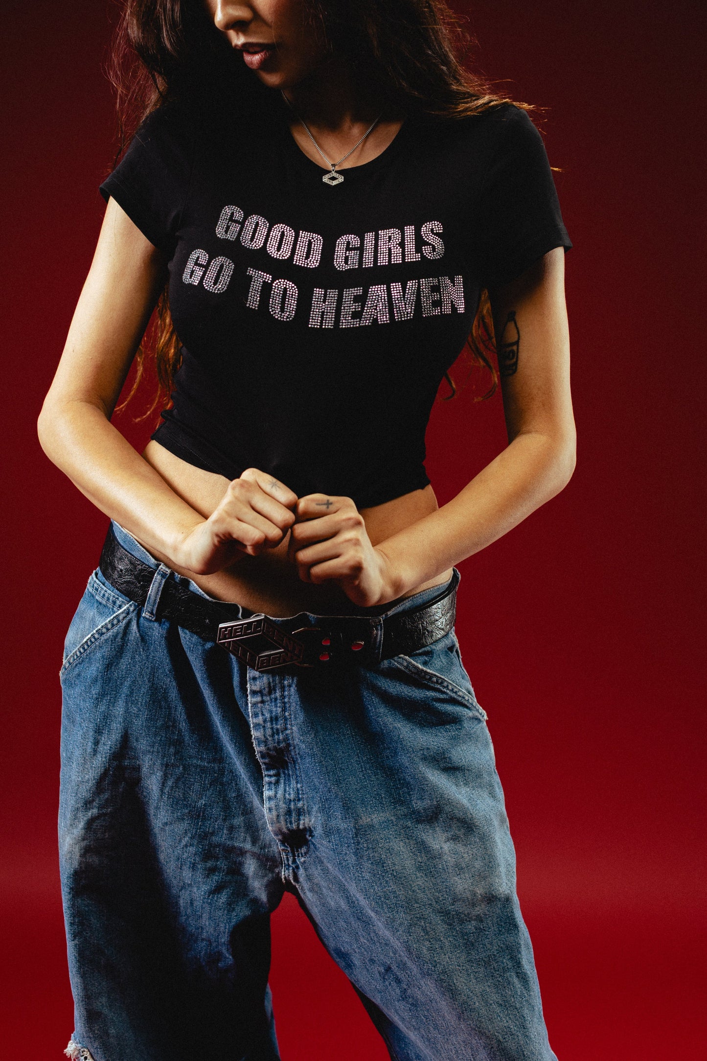 Hellbent Rhinestone Baby Tee (Black)