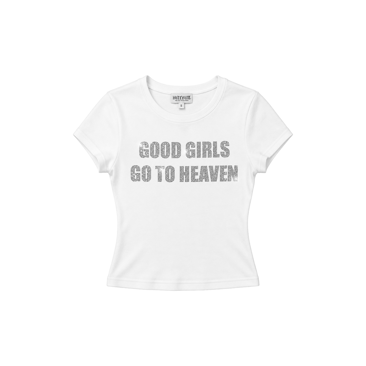 Good Girl Rhinestone Baby Tee (White)