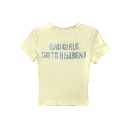 Heaven Sent & Hellbent Rhinestone Baby Tee (Butter Yellow)