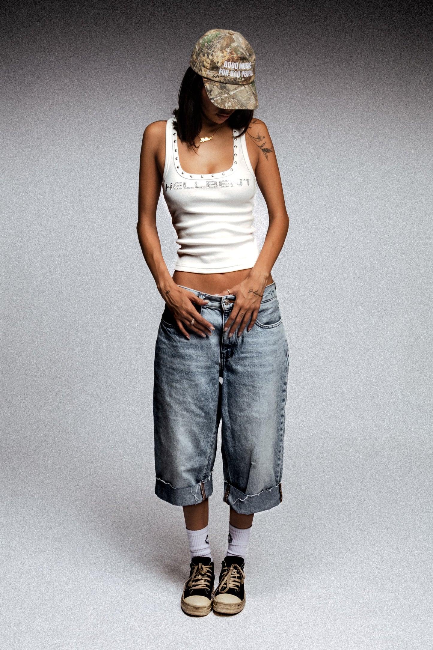 Hellbent Core Studded Rhinestone Tank (White)