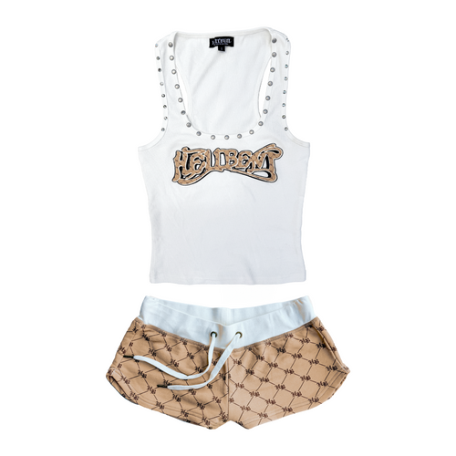 Hellbent Women's Studded Monogram Set (White/Tan)