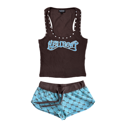 Hellbent Women's Studded Monogram Set (Brown/Blue)
