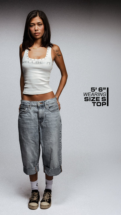 Hellbent Core Studded Rhinestone Tank (White)