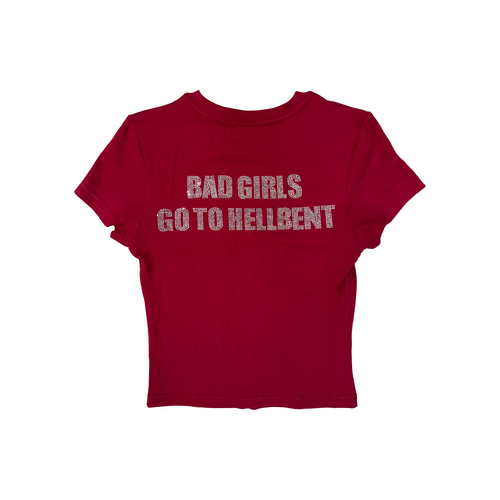 Hellbent Rhinestone Baby Tee (Wine Red)