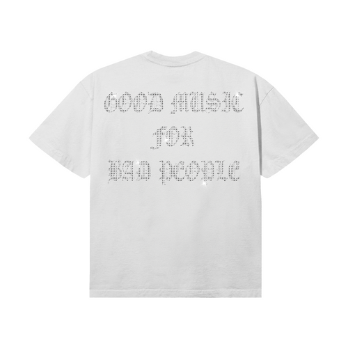Good Music For Bad People Rhinestone Tee (White)