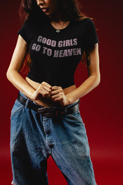 Hellbent Rhinestone Baby Tee (Black)