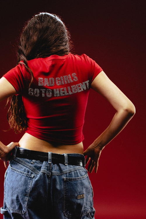 Hellbent Rhinestone Baby Tee (Wine Red)