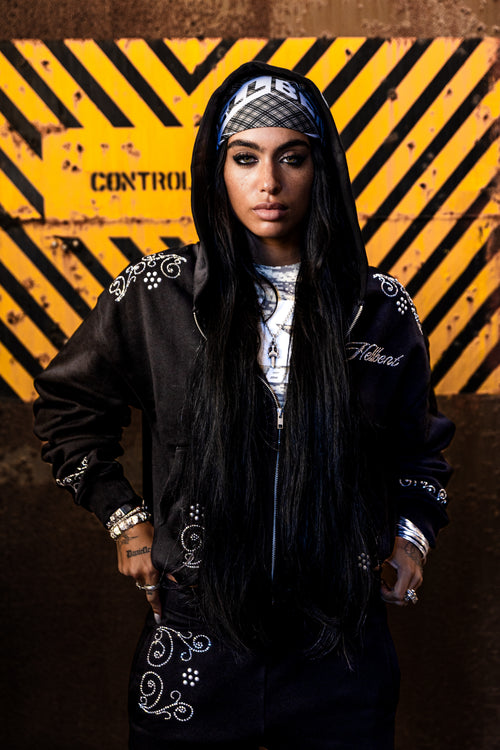 Hellbent Studded Rhinestone Zip-Up