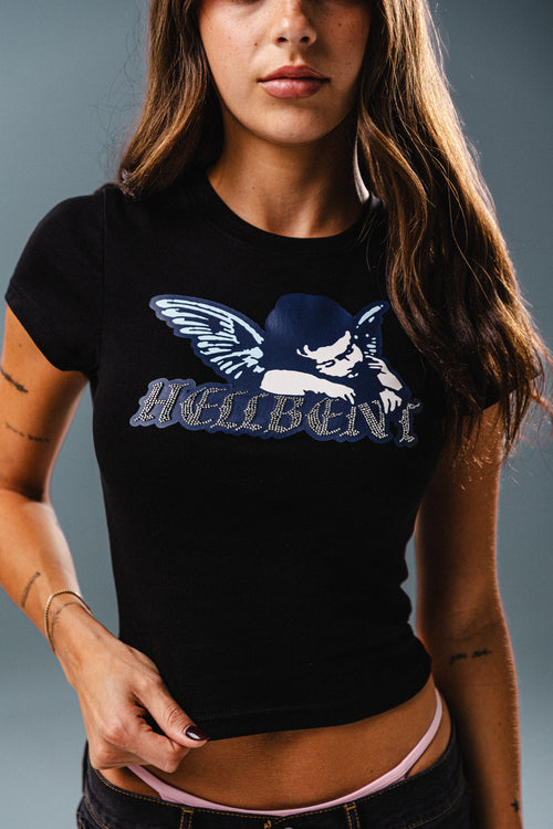 Hellbent Angel Rhinestone Baby Tee (Black)