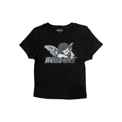 Hellbent Angel Rhinestone Baby Tee (Black)