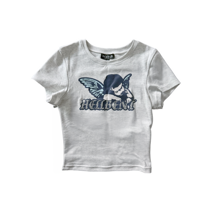 Hellbent Angel Rhinestone Baby Tee (Heather Grey)