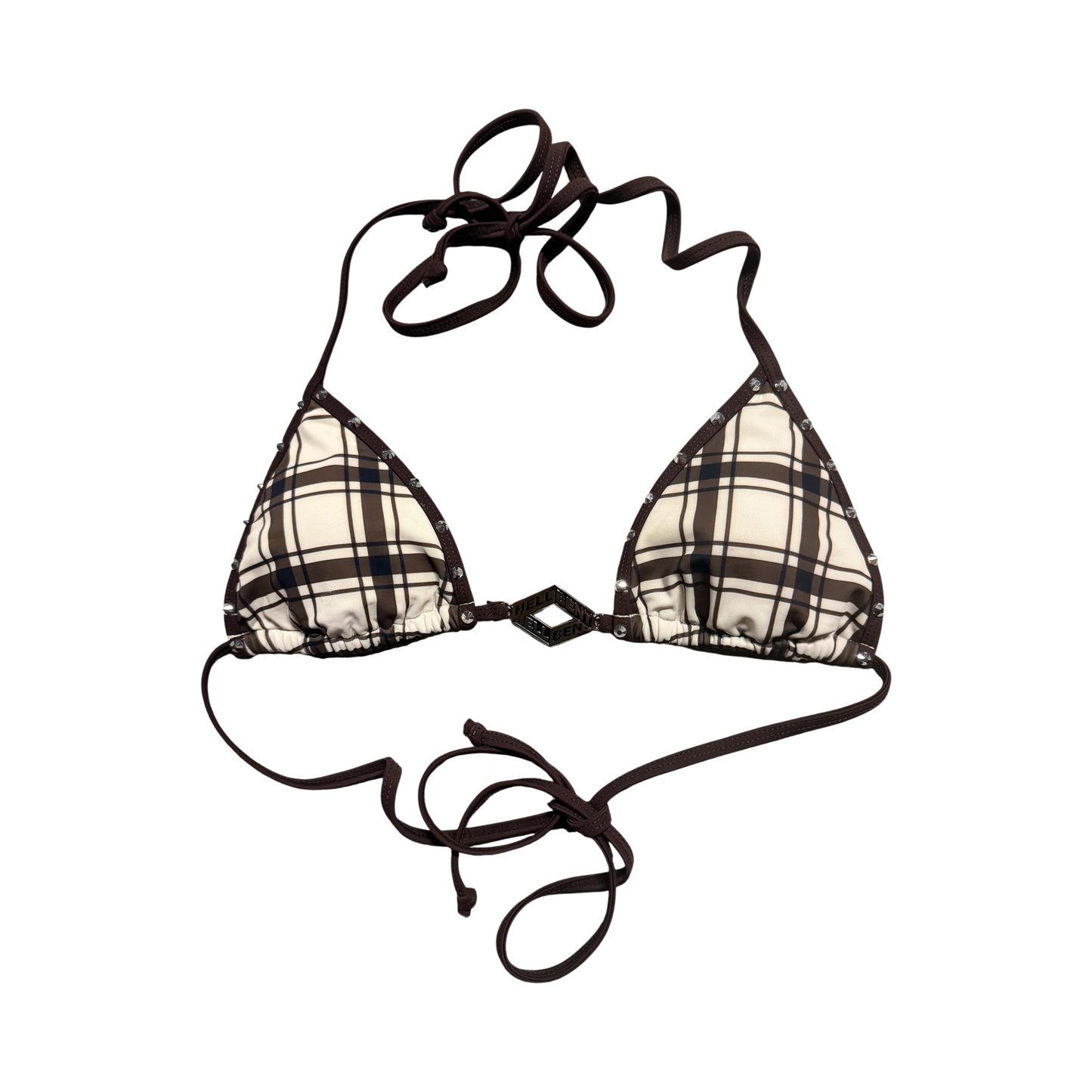 Hellbent Plaid Studded Bikini Top