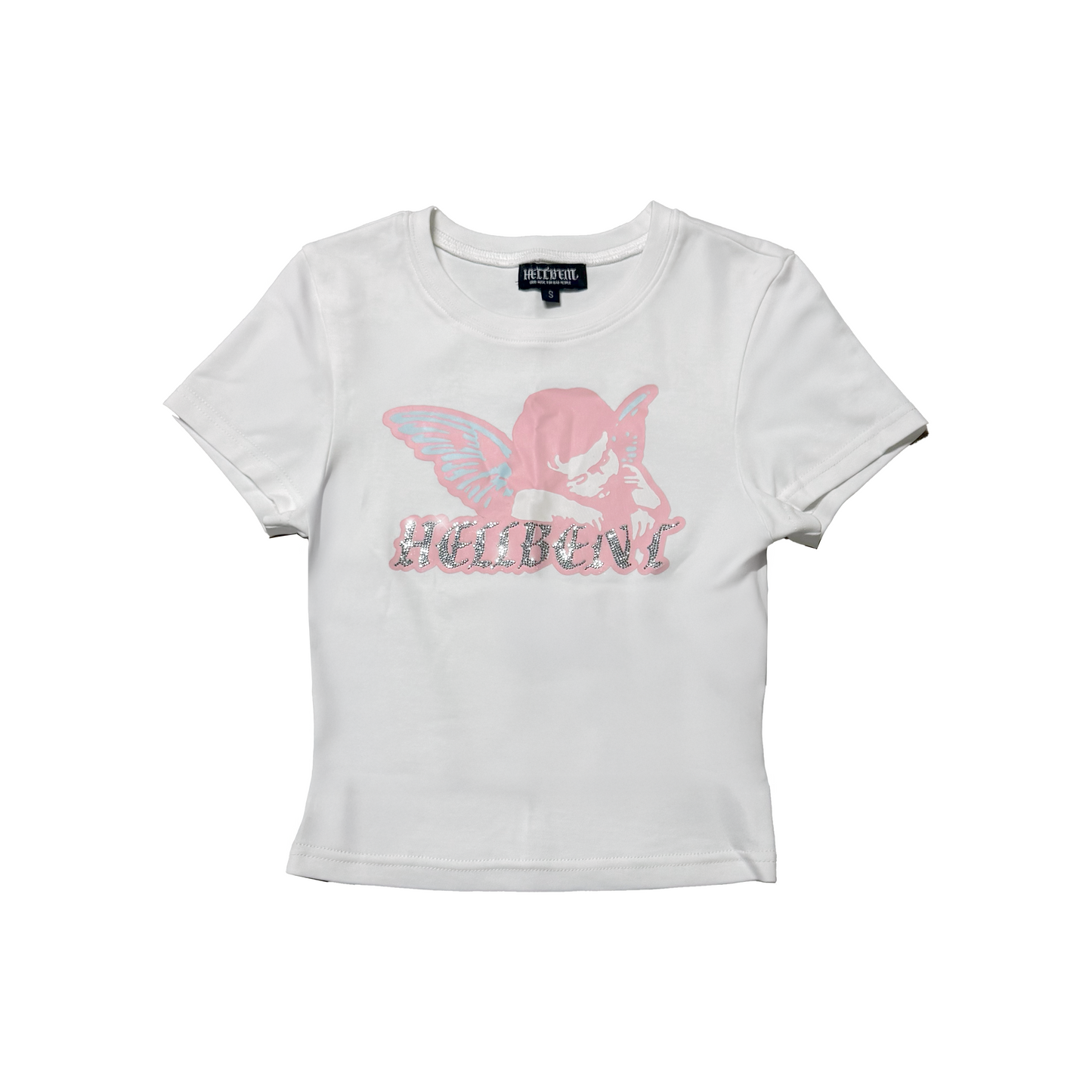 Hellbent Angel Rhinestone Baby Tee (White)