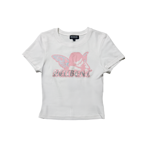 Hellbent Angel Rhinestone Baby Tee (White)